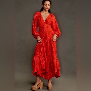 FARM Rio Red Maxi Ruffled Tiered Dress